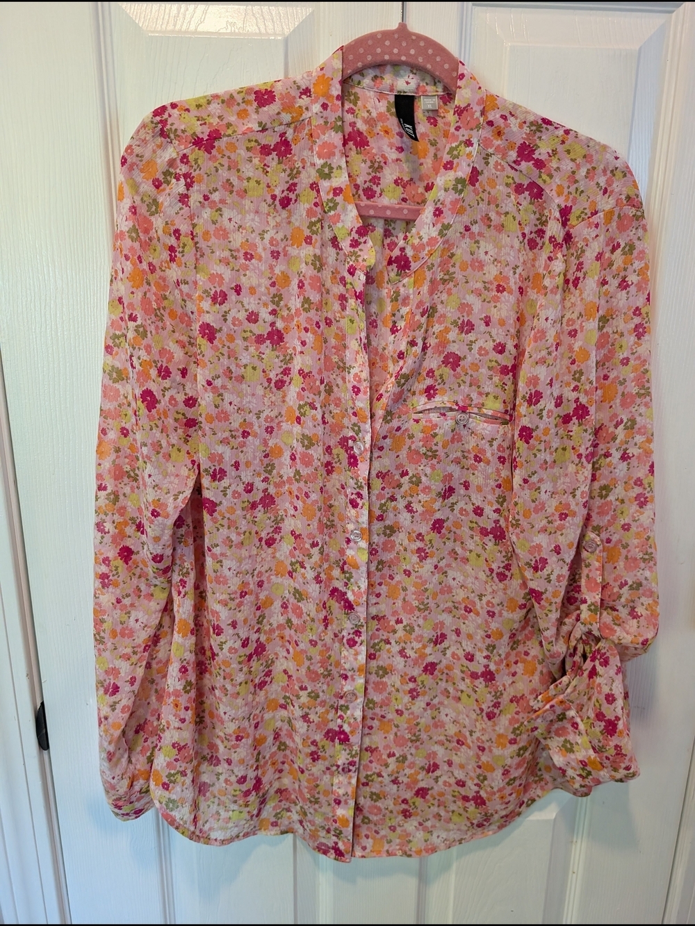 Kut From The Kloth Floral Pink Button-Front Women’s Blouse Size XL